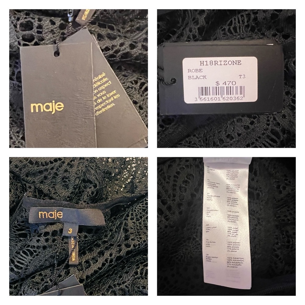 New! MAJE Rizone Black Lace Mini Dress - Picture 8 of 8